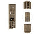 Tuhome Essential Corner Bar Cabinet, Three Shelves, Eight Built-in Wine Rack, Two Side Shelves, Aged Oak BLM7785